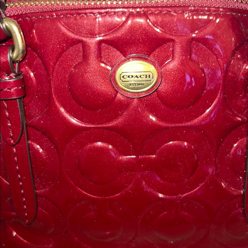 Coach Glossy Red Satchel with Gold Accents - Picture 3 of 5